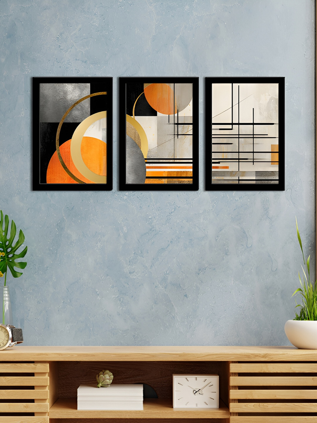 WENS Boho Mid Century 3 Pcs Wall Rectangle Paintings Wall Art -13.5 x 9.5In