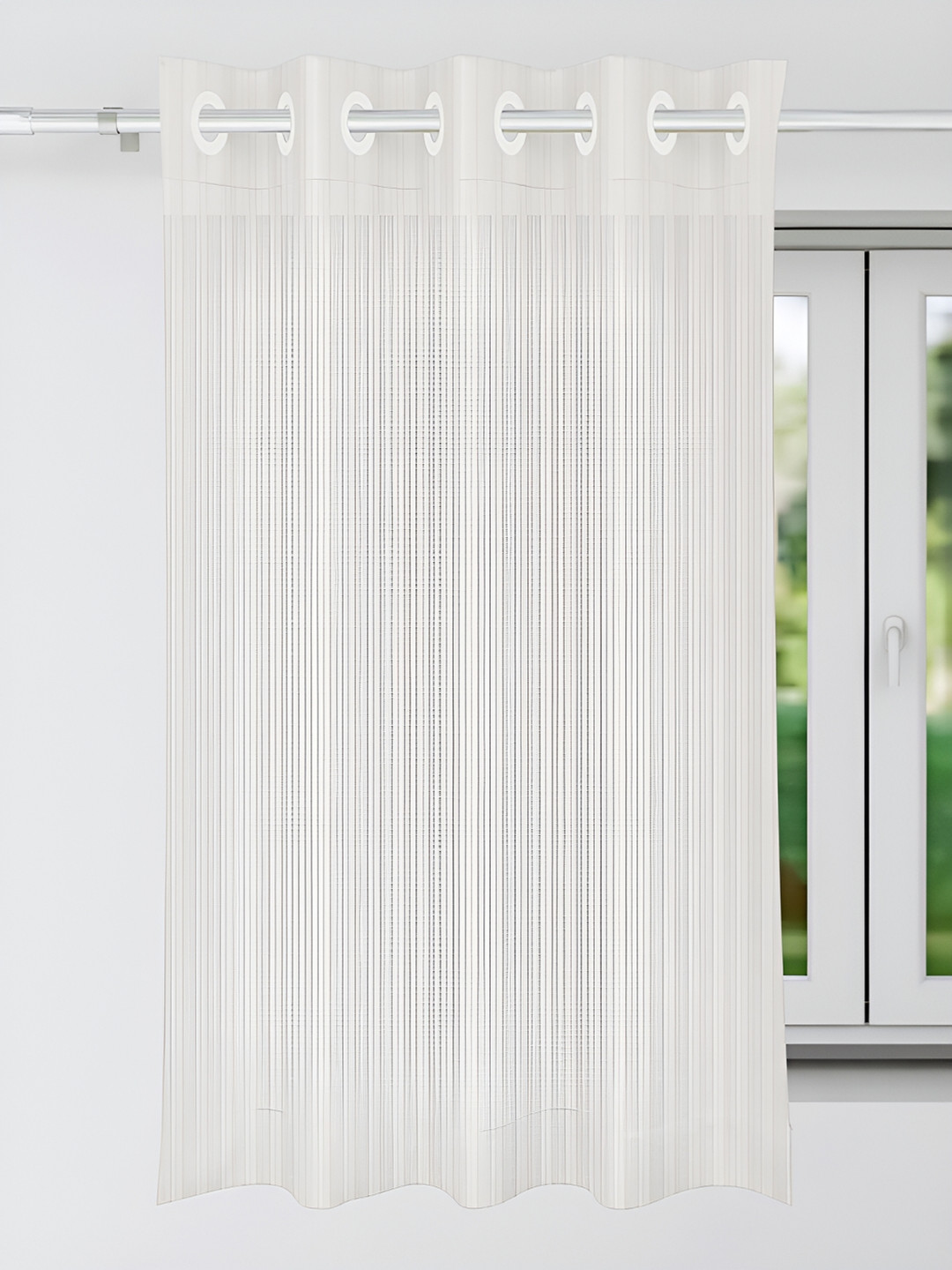 Kuber Industries Cream Striped Window Curtain