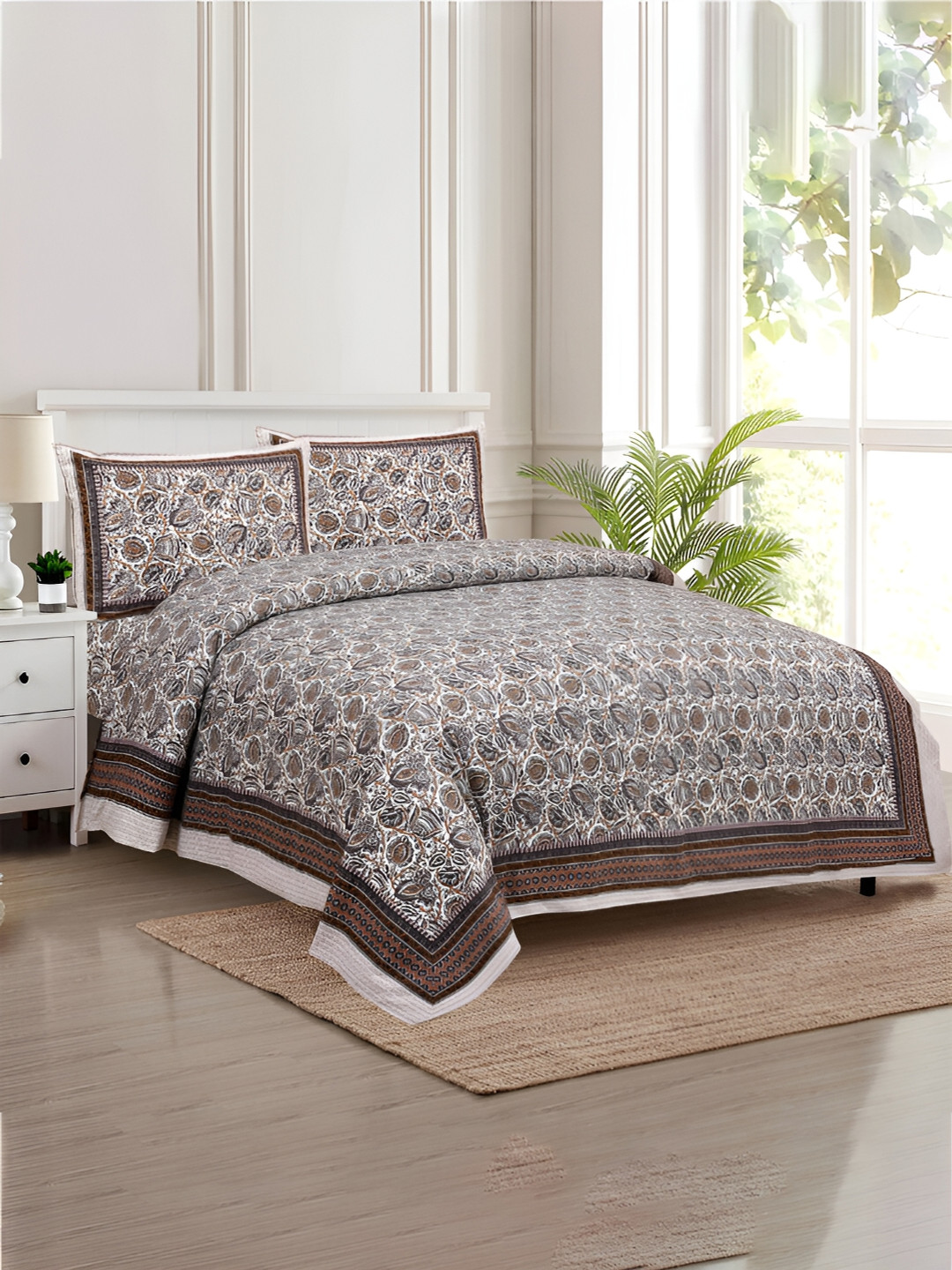 Kuber Industries Purple Ethnic Motifs Cotton Wrinkle Free 160 TC King Bedsheet with 2 Pillow Covers-272 x 255 cm