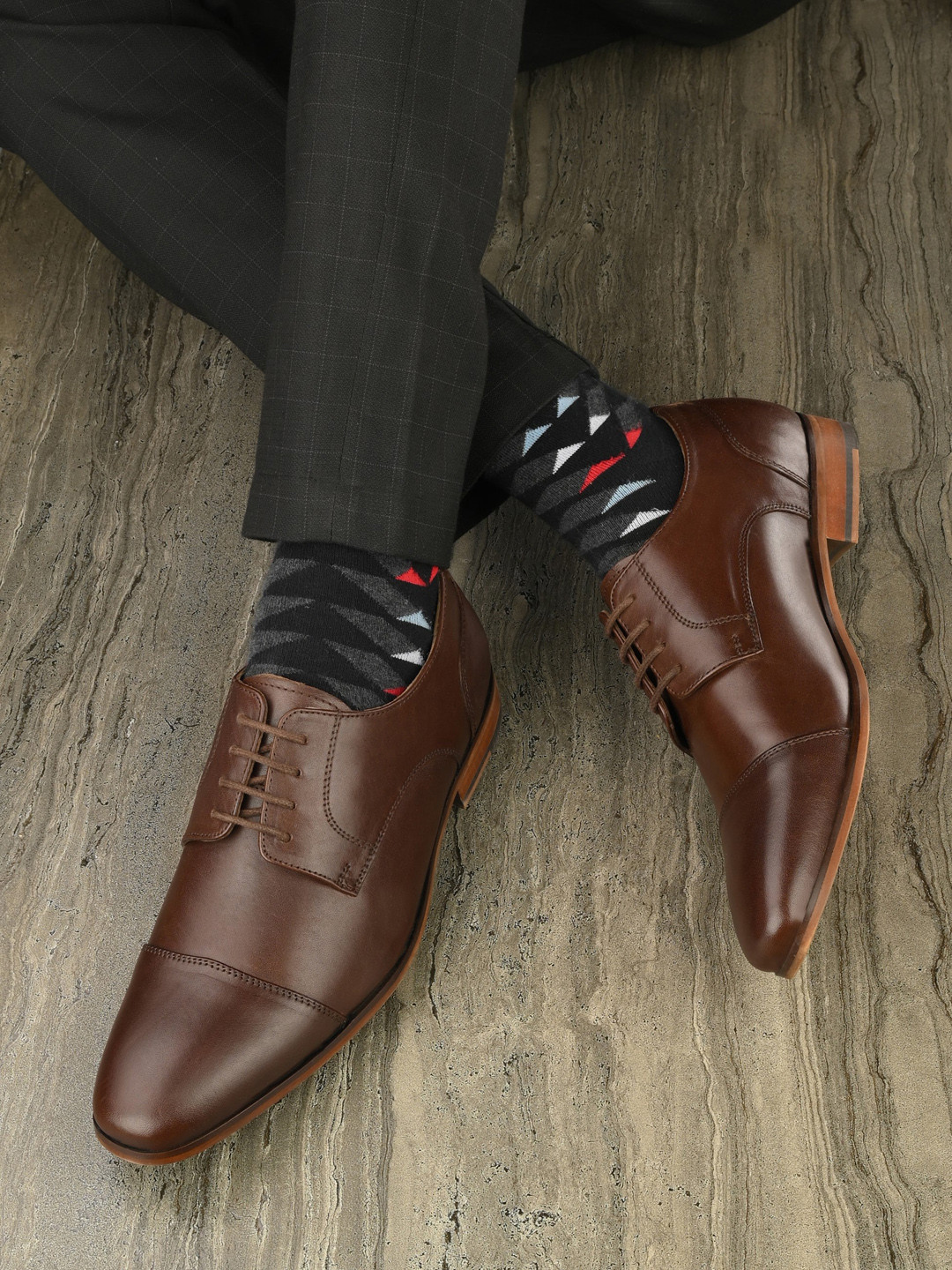 House of Pataudi Men Patterned Leather Lace-Up Formal Derbys
