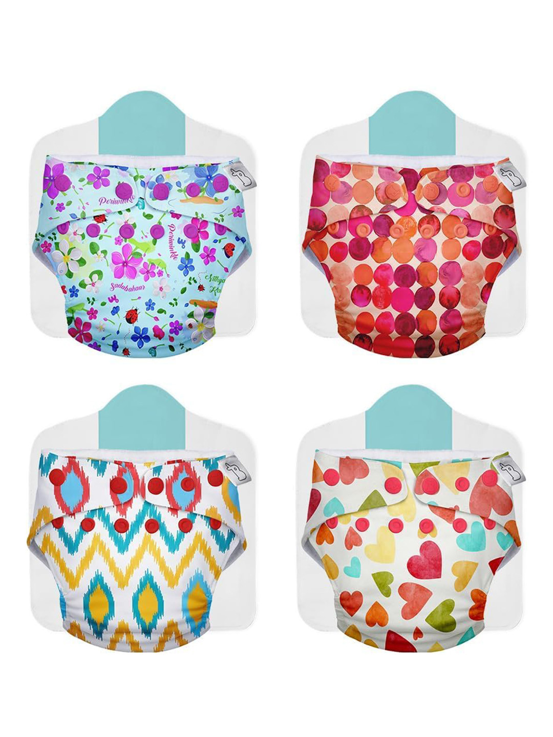 SuperBottoms Set Of 4 Reusable Cloth Diapers With Booster Pads