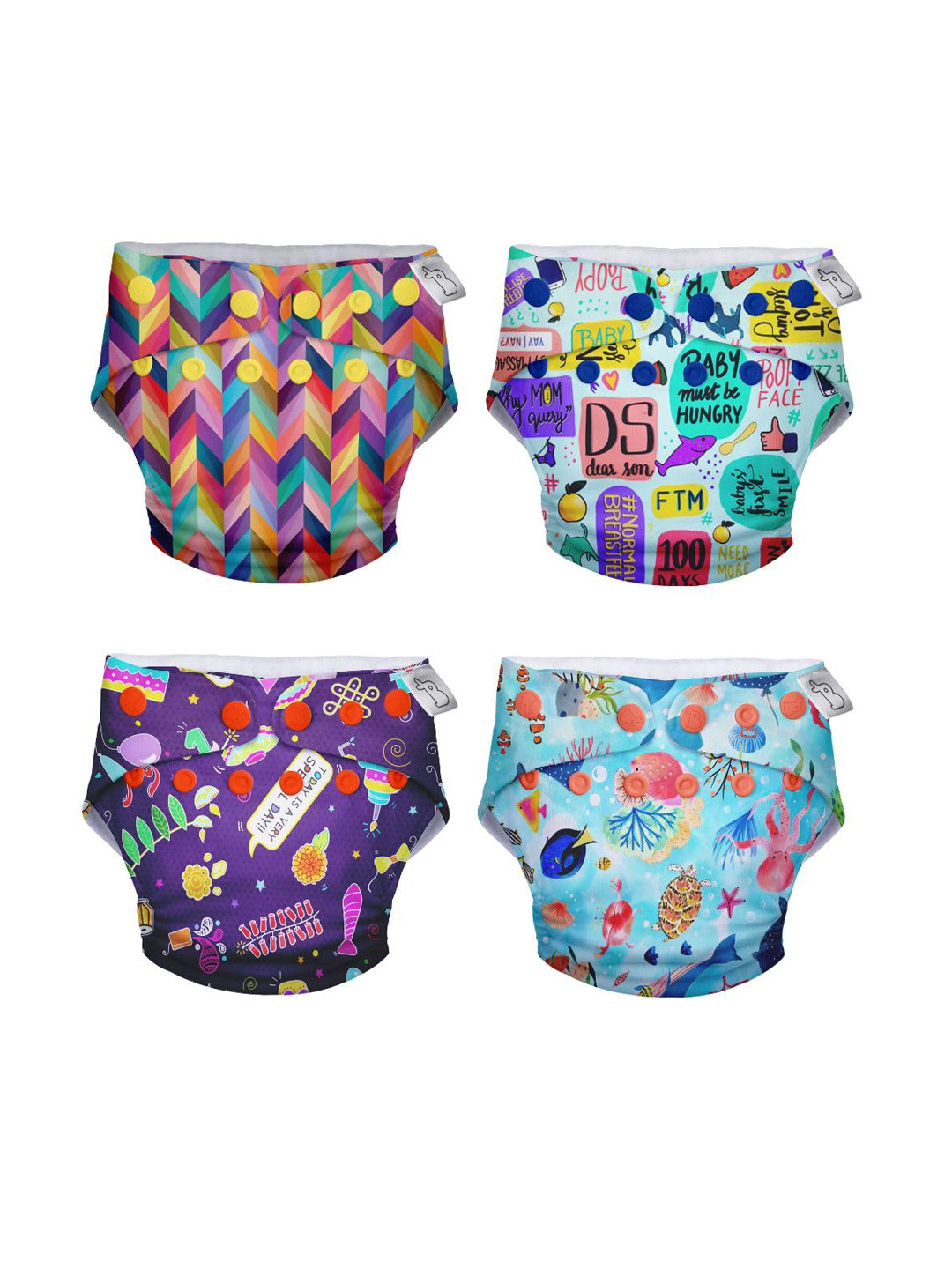 SuperBottoms Set Of 4 UNO Reusable Cotton Cloth Diaper With Easy Snaps