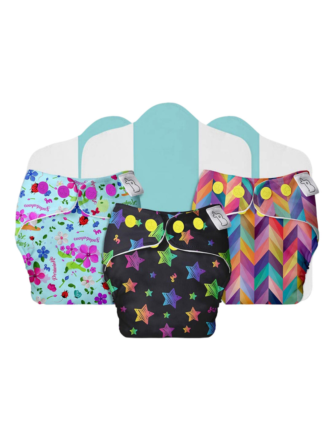 SuperBottoms Set Of 3 Dry Feel Reusable Cloth Diapers