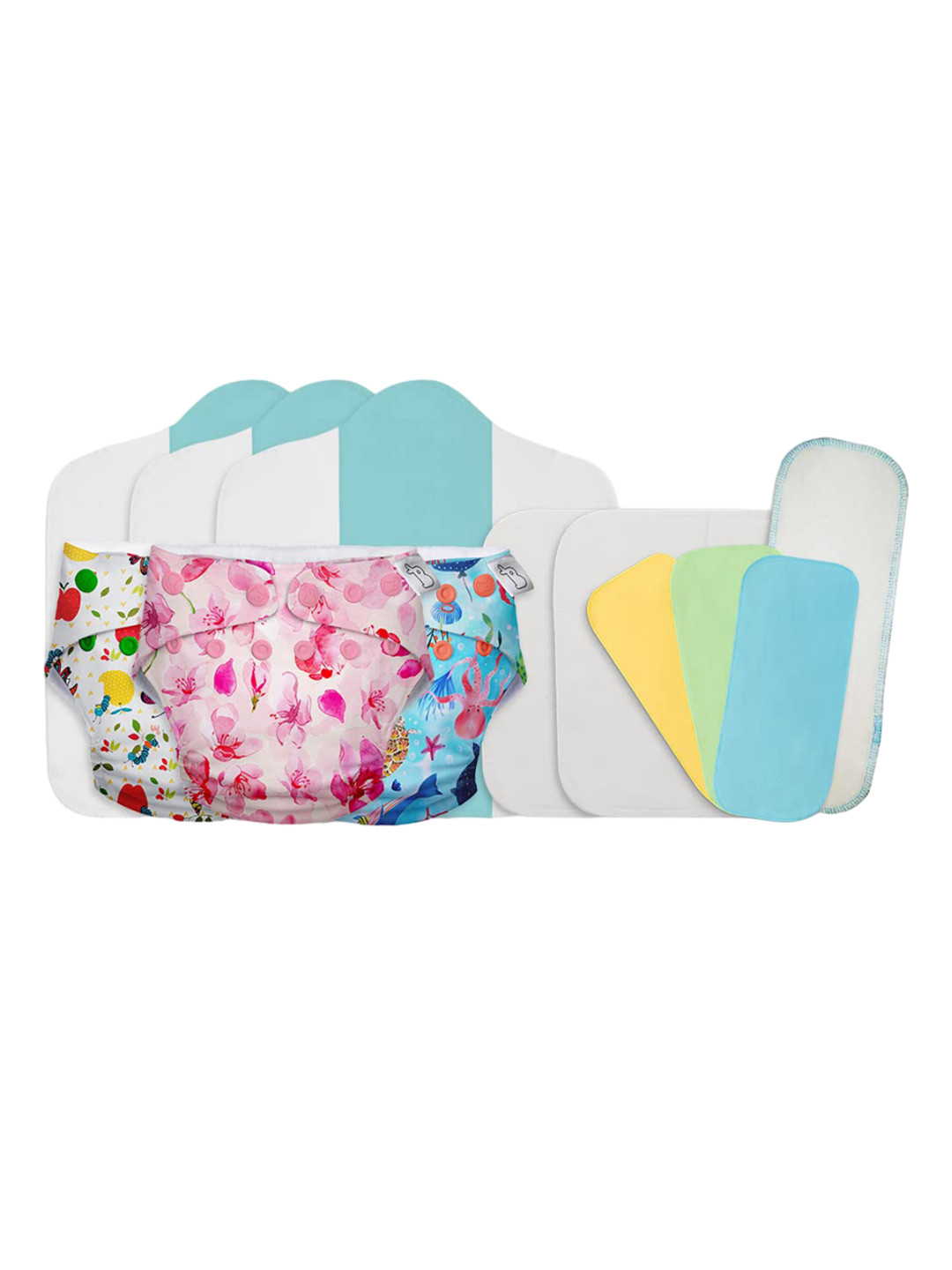 SuperBottoms Set Of 3 Dry Feel Cloth Diaper With Top Sheets & Booster Pads