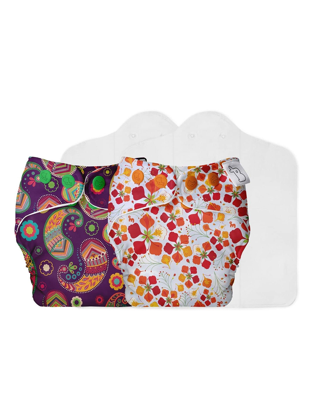 SuperBottoms Set Of 2 Dry Feel Cotton Reusable Cloth Diaper With Booster Pads