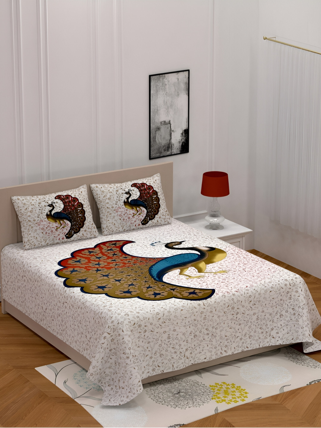 POORAK Brown Ethnic Motifs Pure Cotton 104 TC Queen Coarse Bedsheet with 2 Pillow Covers-100 x 90 inches