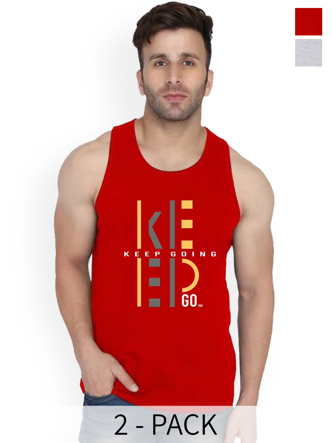 SLOWLORIS Pack Of 2 Printed Gym Vests SL26 (RED KEEP) (BLACKGREY ADV)