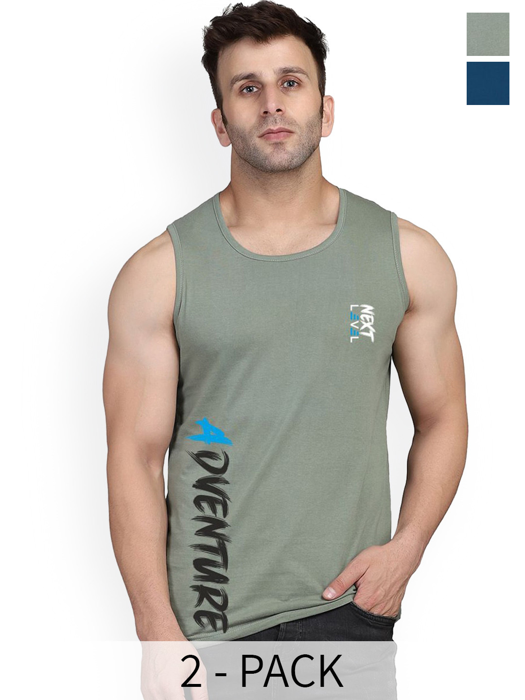SLOWLORIS Pack Of 2 Combed Cotton Innerwear Vest SL26 (PEACOCK KEEP) (LGTGREEN ADV)