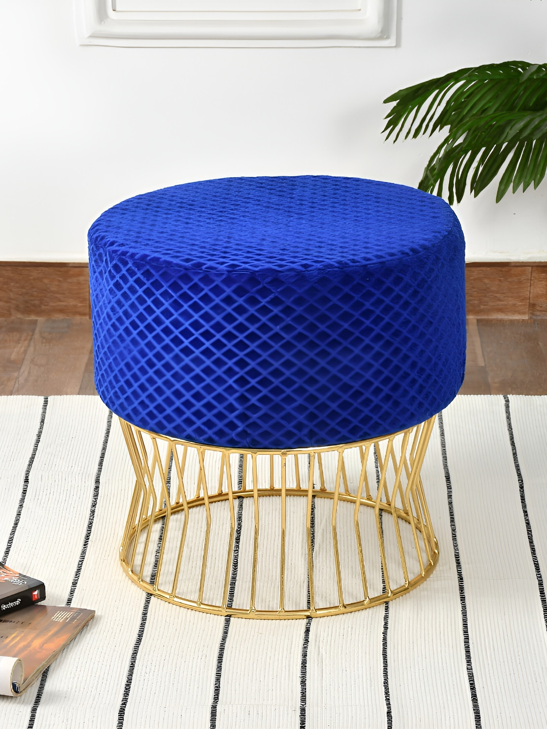 COMFIDELITAS Blue Abstract Printed Cylindrical Shaped Seating Ottoman