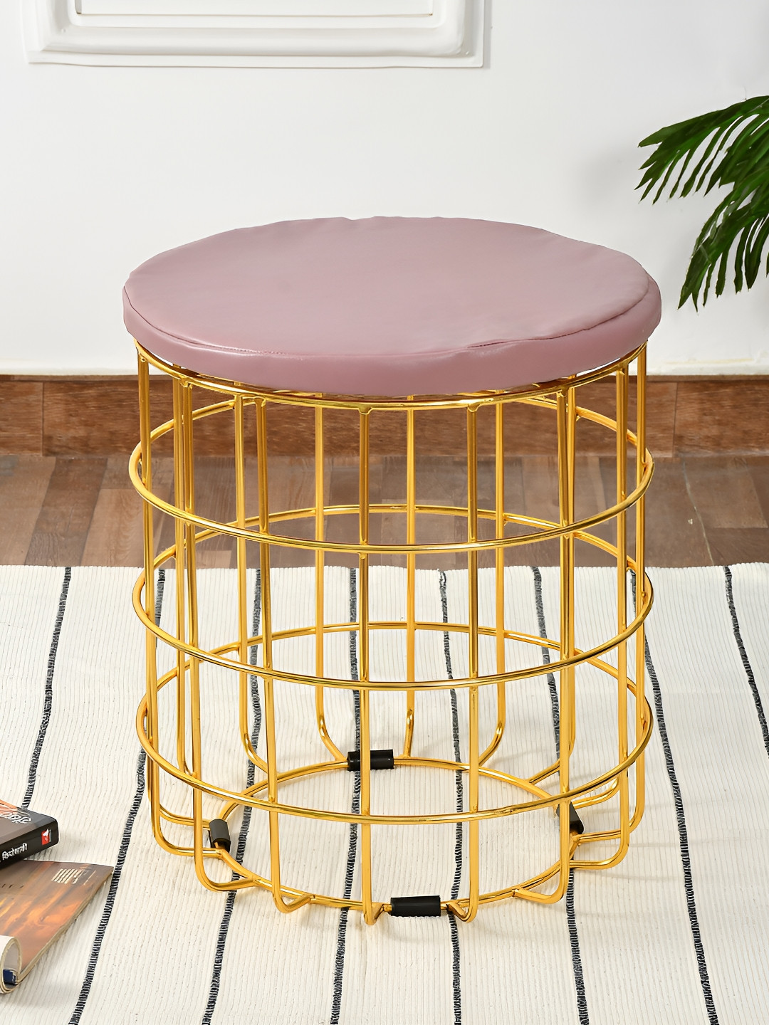 COMFIDELITAS Teviston Purple Cylindrical Shaped Seating Ottoman