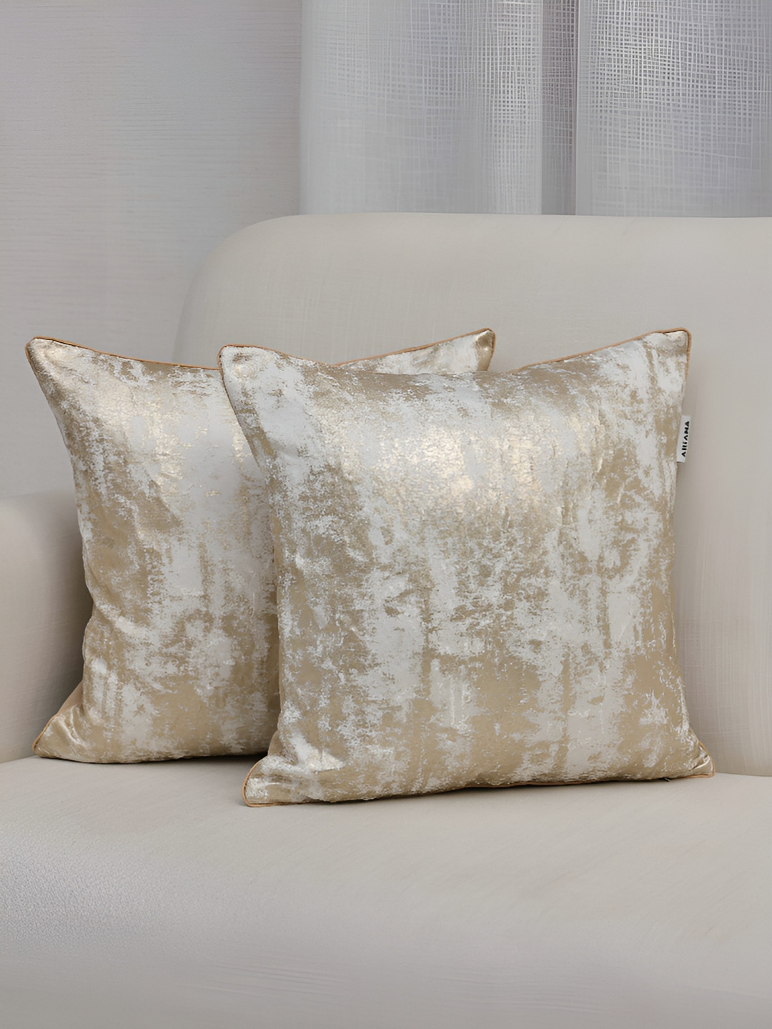 Ariana Gold-Toned & White 2 Pieces Abstract Square Cushion Covers