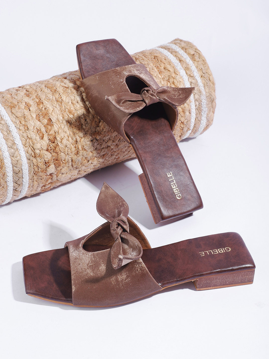 Gibelle Open Toe Flats With Bow
