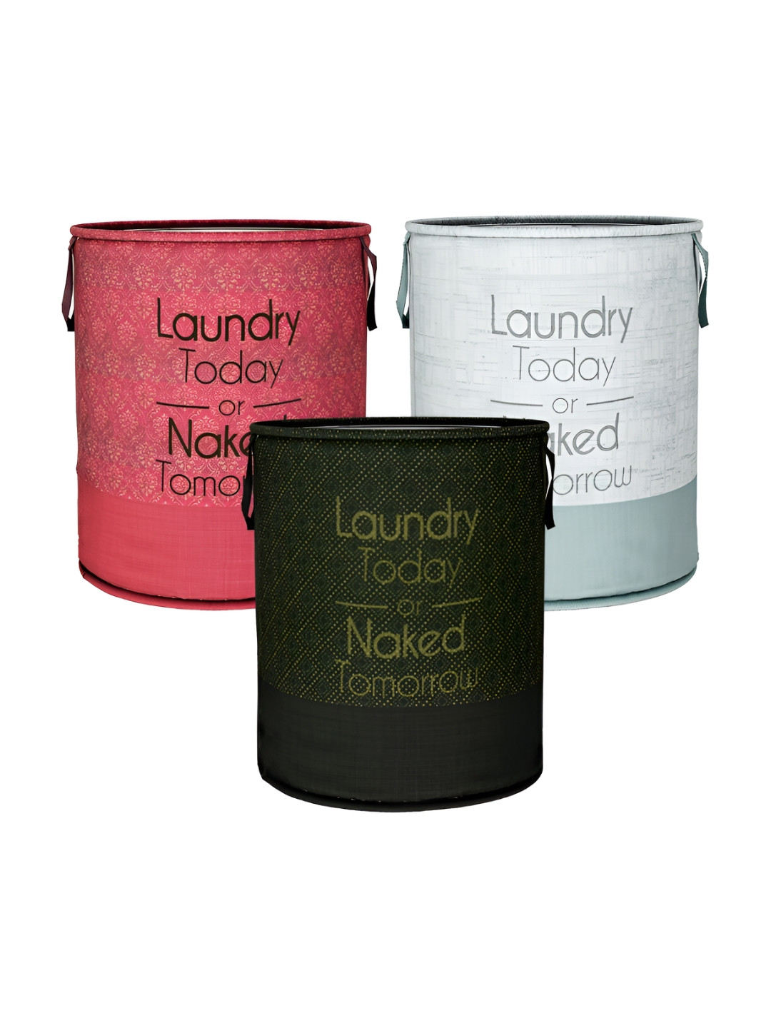 Kuber Industries Black & Red 3 Pieces Printed Laundry Bags