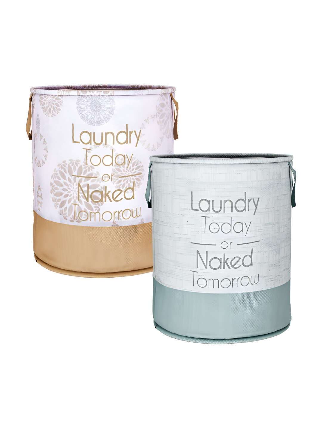 Kuber Industries Sea Green & White 2 Pieces Printed Laundry Baskets