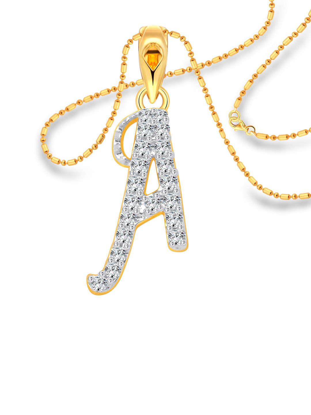 Vighnaharta Gold-Plated A Letter Cubic Zirconia Pendants with Chains