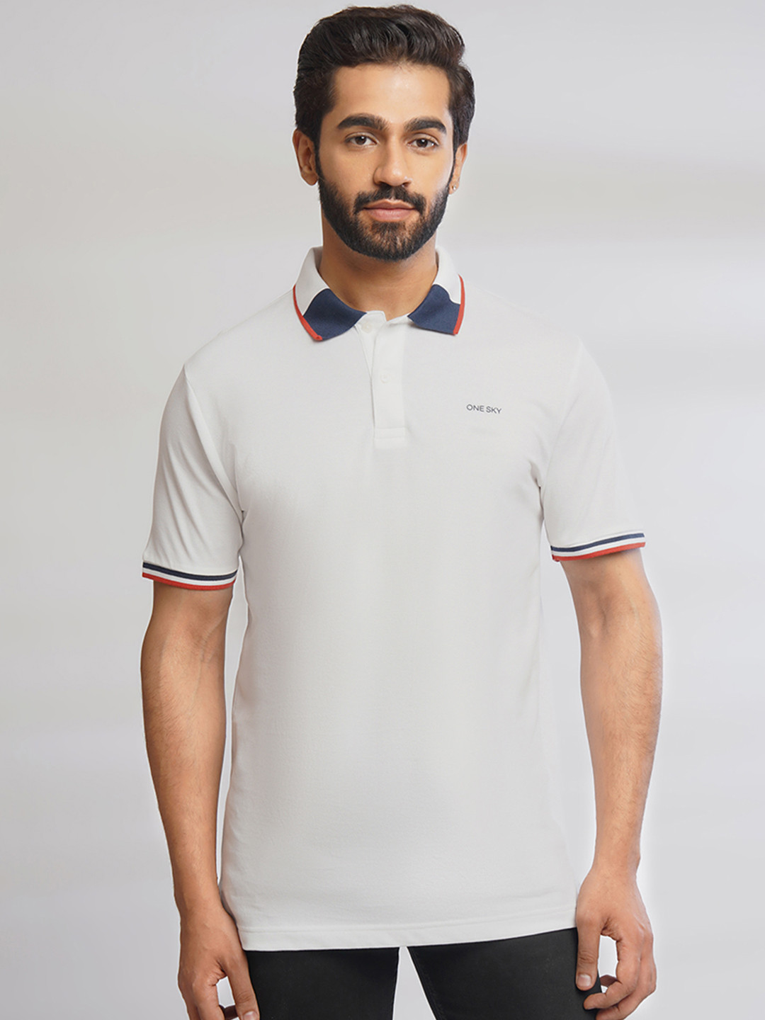 ONE SKY Polo Collar Short Sleeves Regular Fit Cotton T-shirt