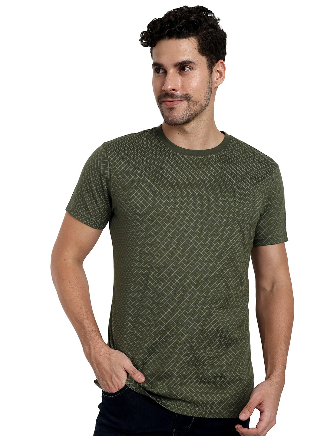 ONE SKY Geometric Printed Round Neck Pure Cotton T-shirt