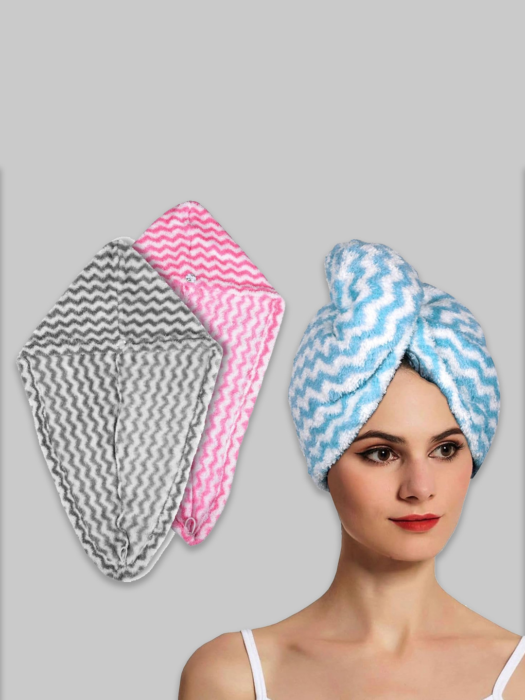 Kuber Industries Pink 3 Pieces Hair Wrapper 380 GSM