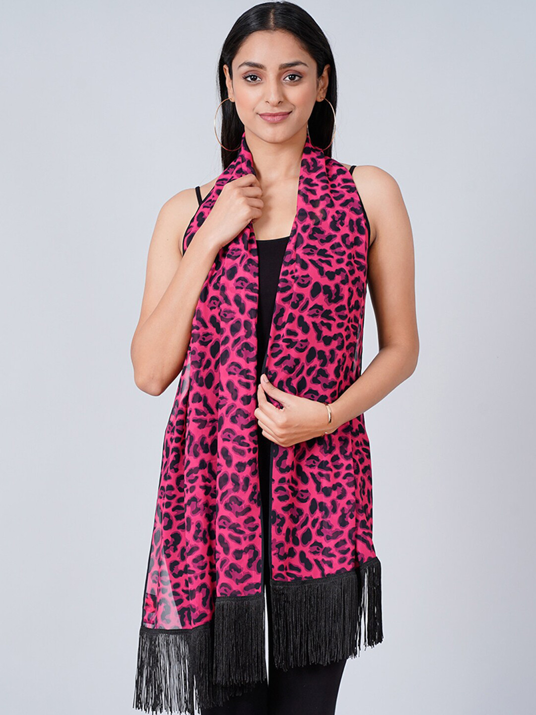 First Resort by Ramola Bachchan Leopard Printed Stole with Fringe