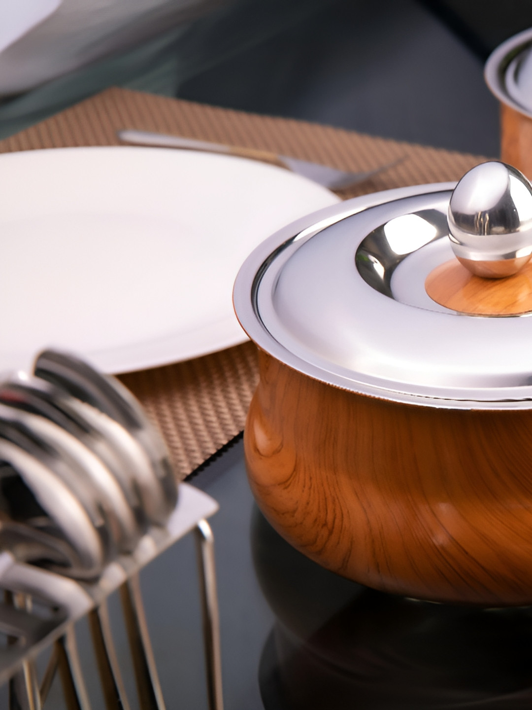 FNS Woodera Stainless Steel Double Walled Insulated Casserole with Lid 850ml