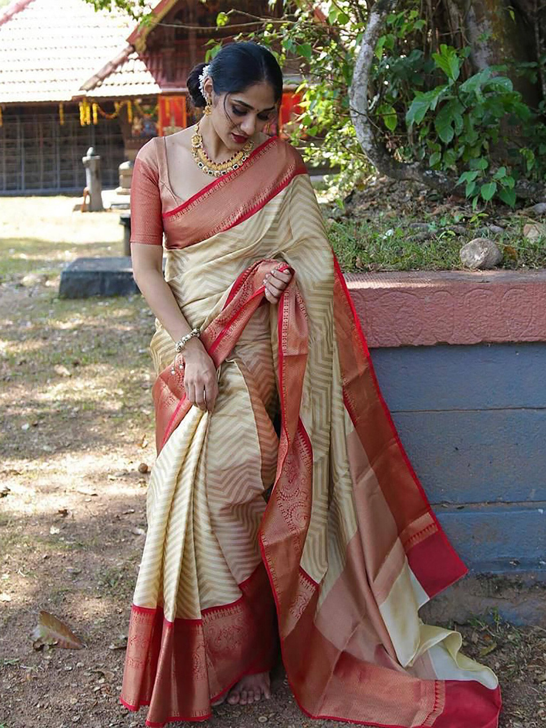 BerMondsey Geometric Motifs Woven Design Zari Banarasi Saree