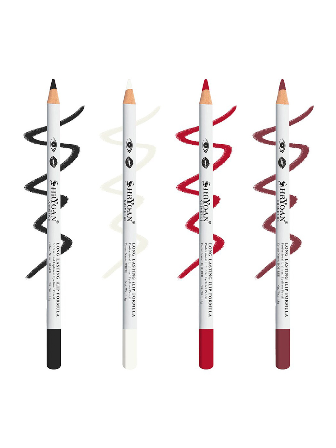SHRYOAN Set Of 4 Long Lasting iLip Formula Lipliner & Eyeliner Pencil - Shades 01+02+18+19