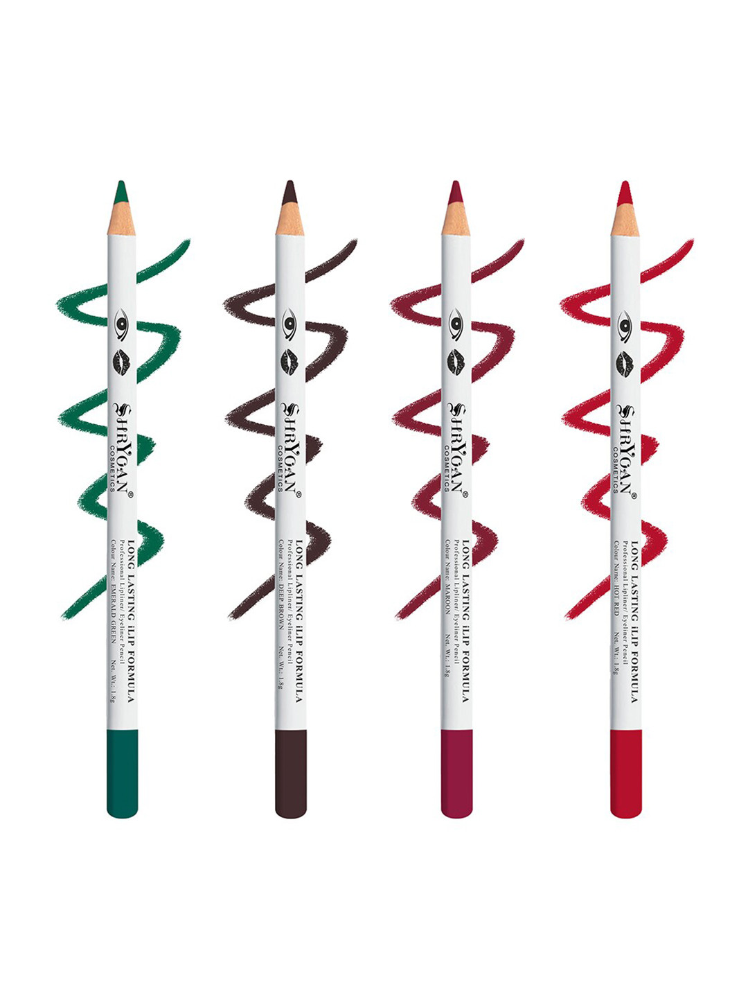 SHRYOAN Set Of 4 Long Lasting iLip Formula Lipliner & Eyeliner Pencil - Shades 3+4+9+18