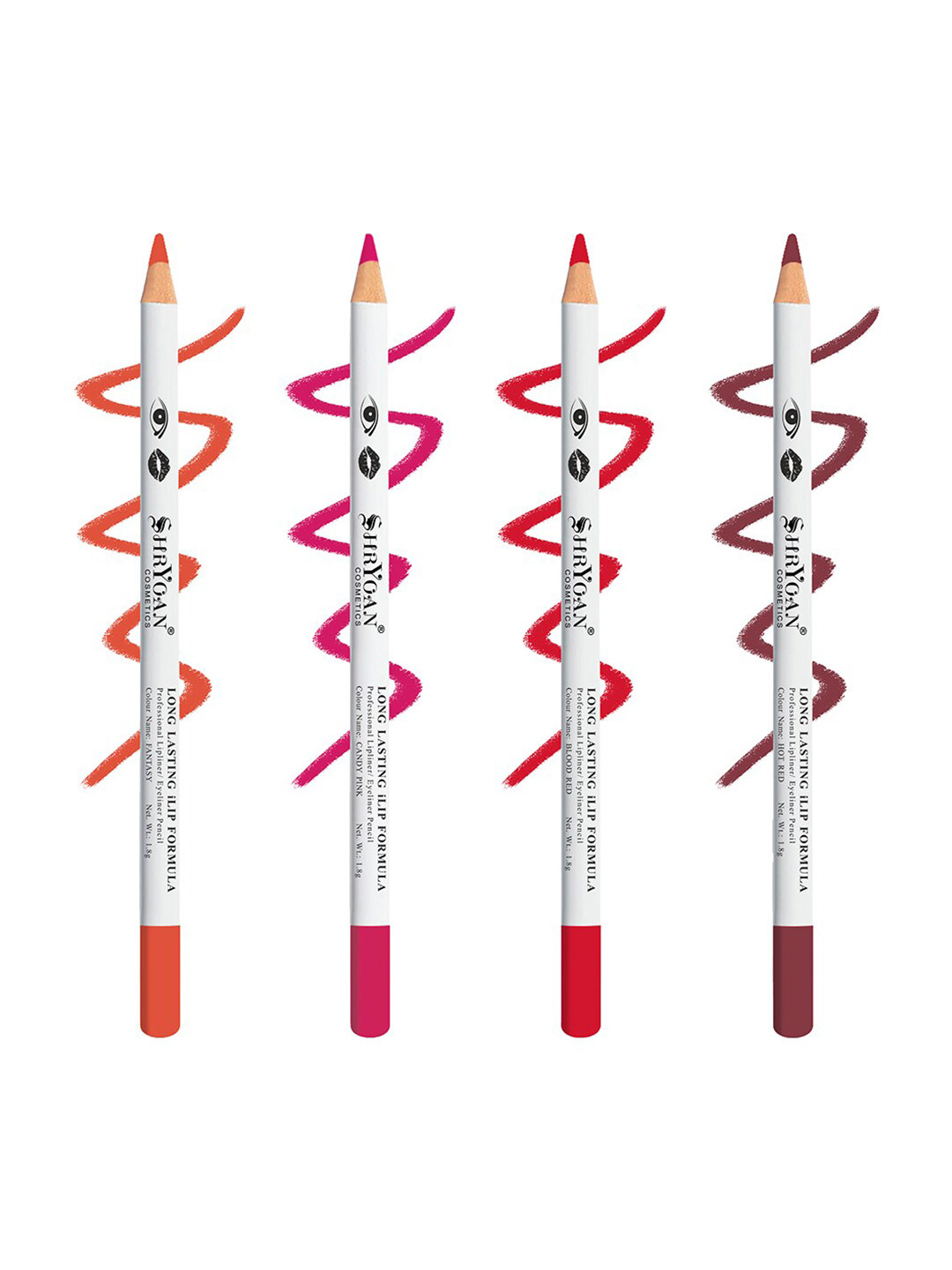 SHRYOAN Set Of 4 Long Lasting iLip Formula Lipliner & Eyeliner Pencil - Shades 12+14+16+19