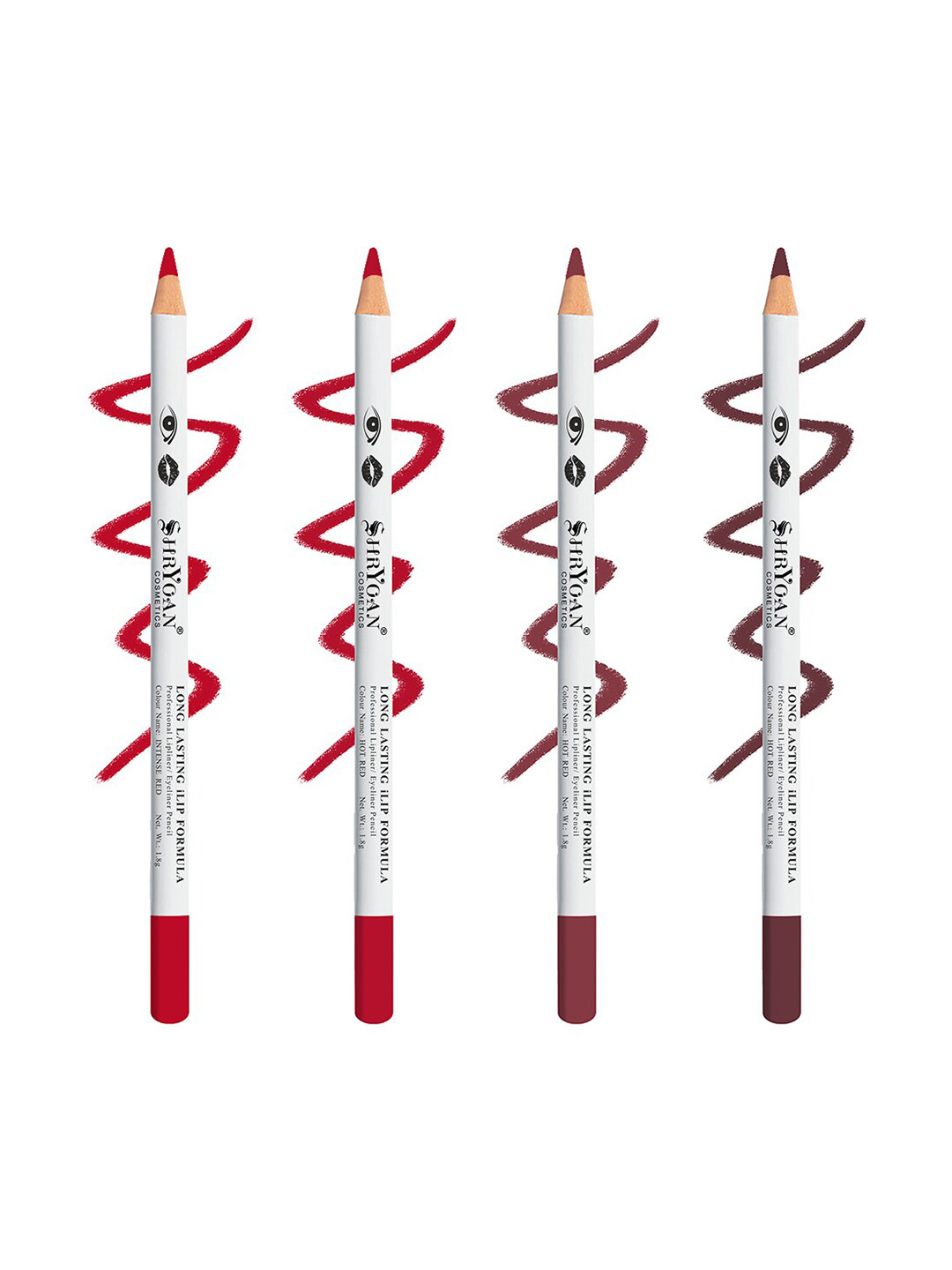 SHRYOAN Set Of 4 Long Lasting iLip Formula Lipliner & Eyeliner Pencil - Shades 17+18+19+20