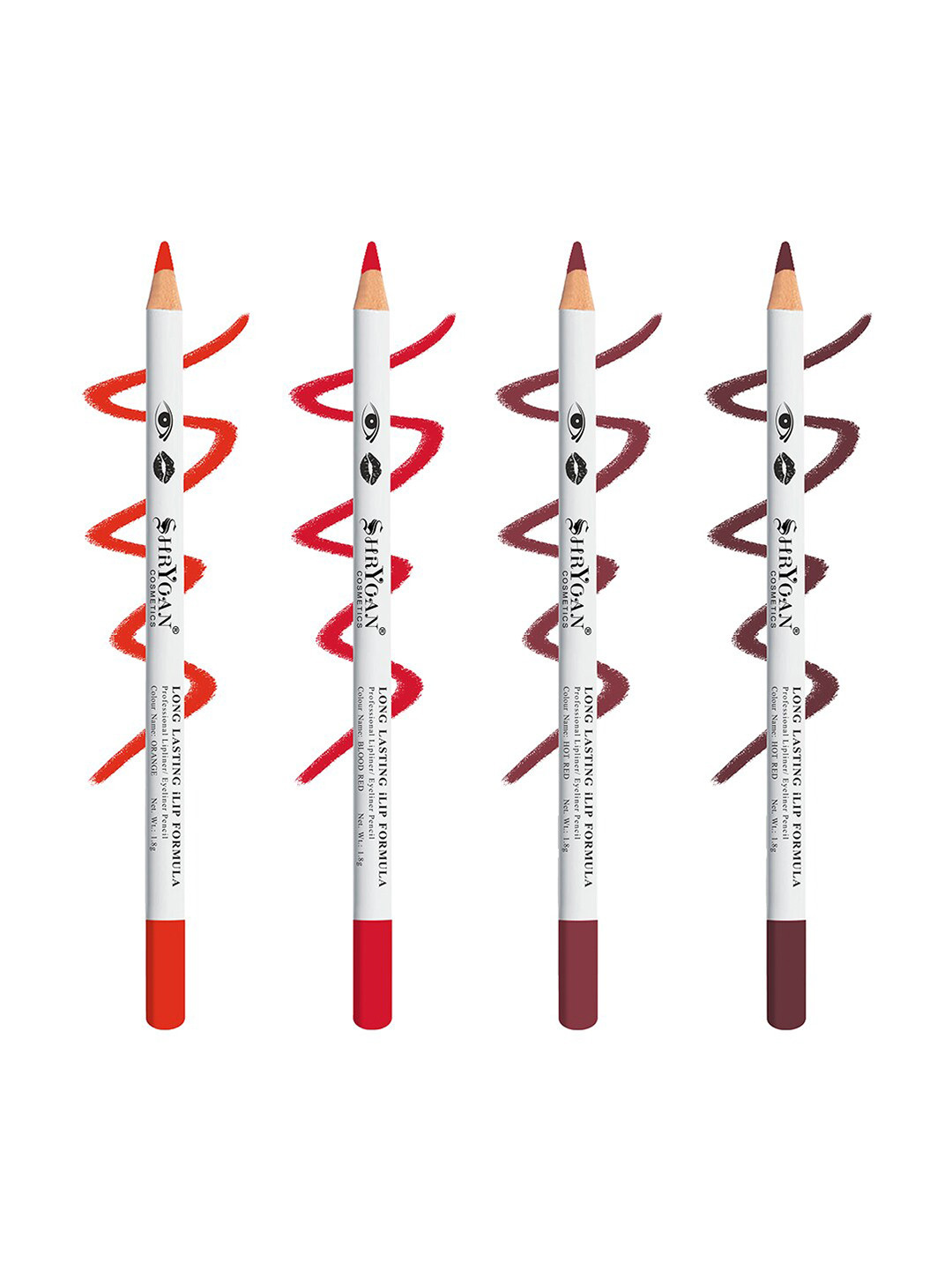 SHRYOAN Set Of 4 Long Lasting iLip Formula Lipliner & Eyeliner Pencil - Shades 15+16+19+20