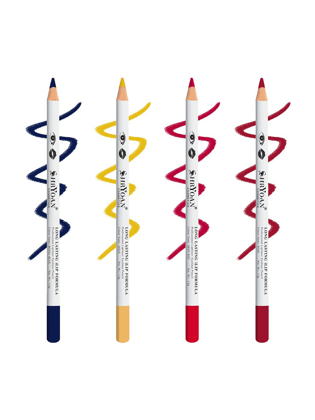 SHRYOAN Set Of 4 Long Lasting iLip Formula Lipliner & Eyeliner Pencil - Shades 5+6+10+11
