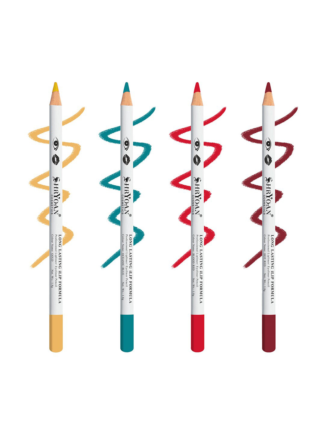 SHRYOAN Set Of 4 Long Lasting iLip Formula Lipliner & Eyeliner Pencil - Shades 6+7+16+22
