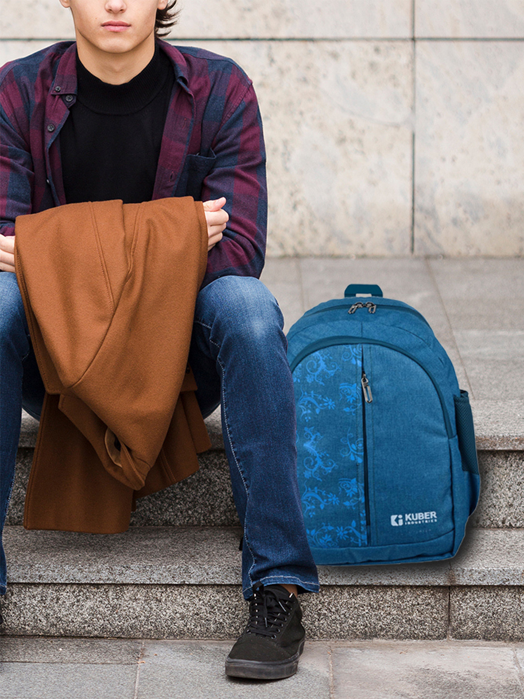 Kuber Industries Blue Floral Printed Nylon school bags for boys college bags for girls