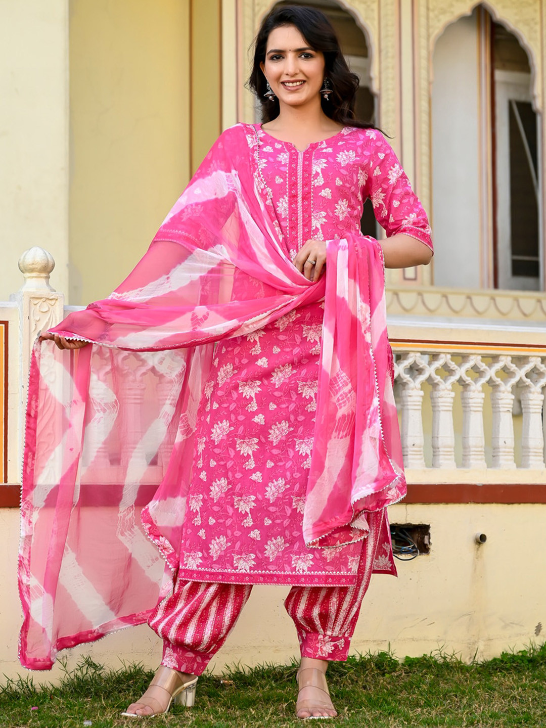 D K W Floral Printed Pure Cotton Kurta with Salwar & Dupatta