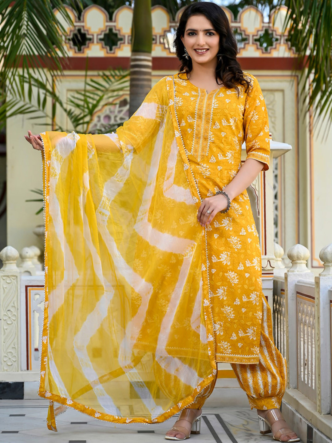 D K W Floral Printed Pure Cotton Kurta with Salwar & Dupatta