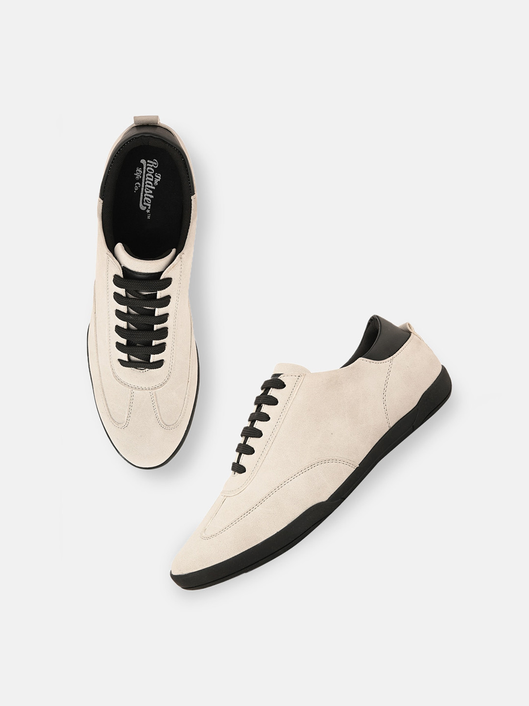 The Roadster Lifestyle Co. Men Beige Comfort Insole Contrast Sole Lace-Up Sneakers