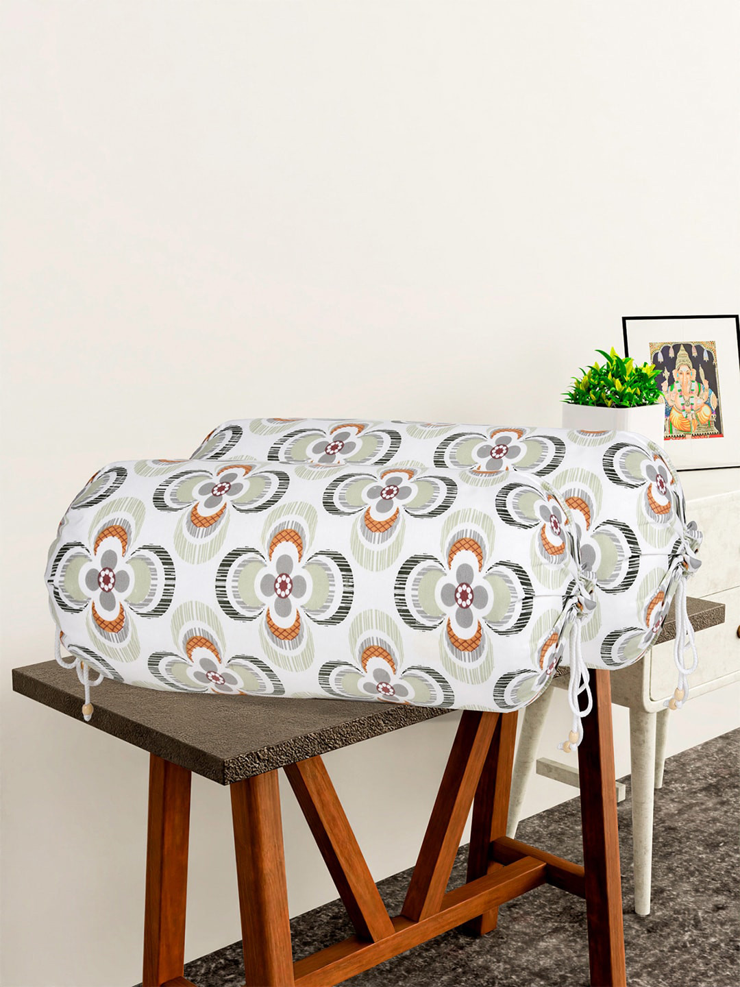 Kuber Industries White 4 Pieces Floral Printed Cotton Fade Resistant Bolster Covers