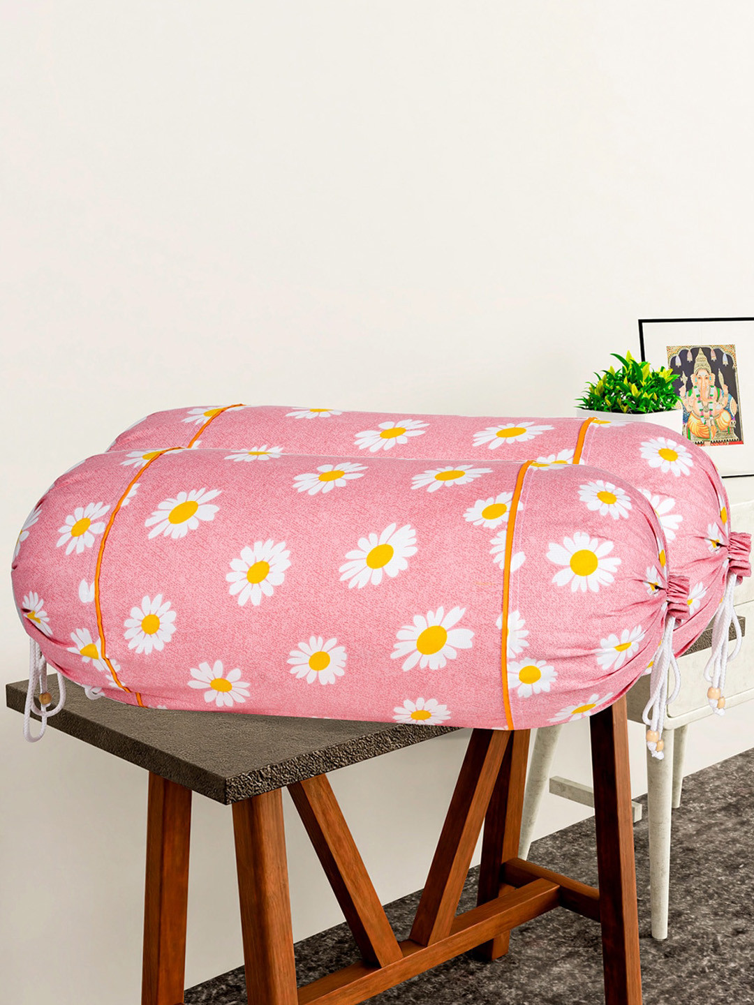 Kuber Industries Pink & Green 4 Pieces Floral Cotton Fade Resistant  Bolster Covers