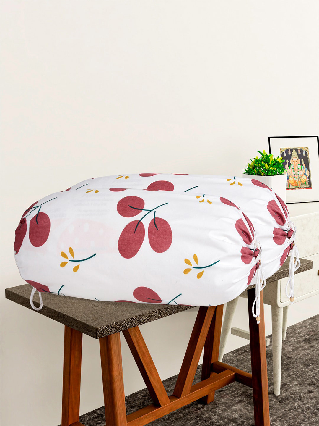 Kuber Industries 4 Pieces Green & Red Printed Cotton Bolster Covers