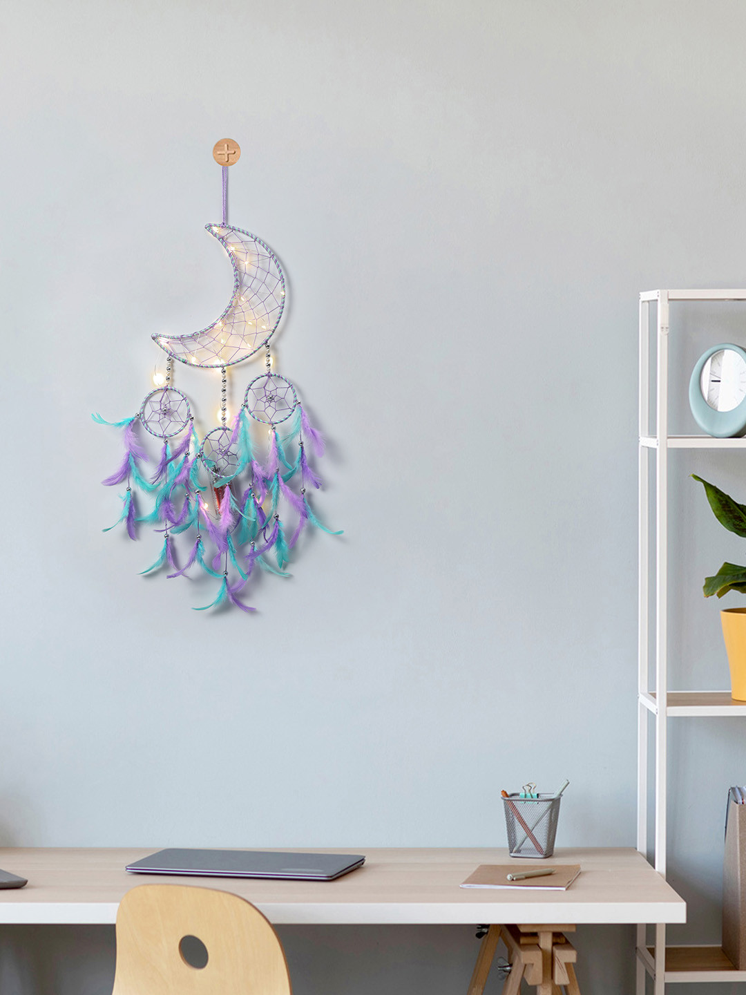 DULI Green & Lavender Metal Crescent Moon Hanging With Lights Windchime