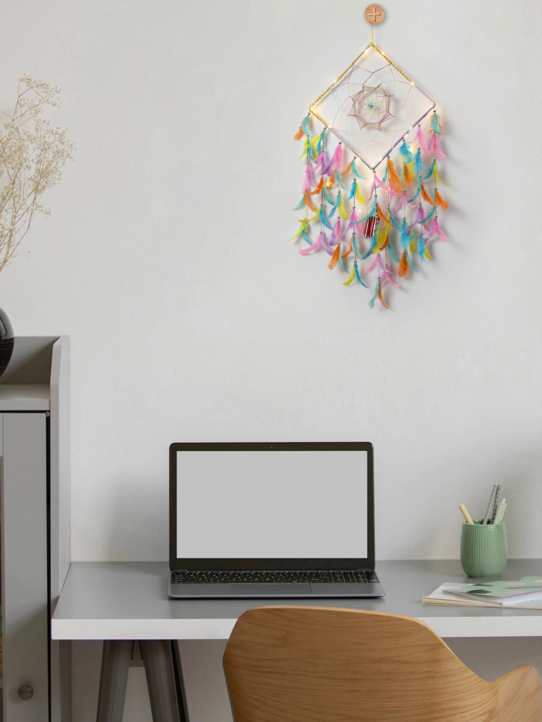 DULI Blue & Yellow Metal Square Hanging With Lights Windchime