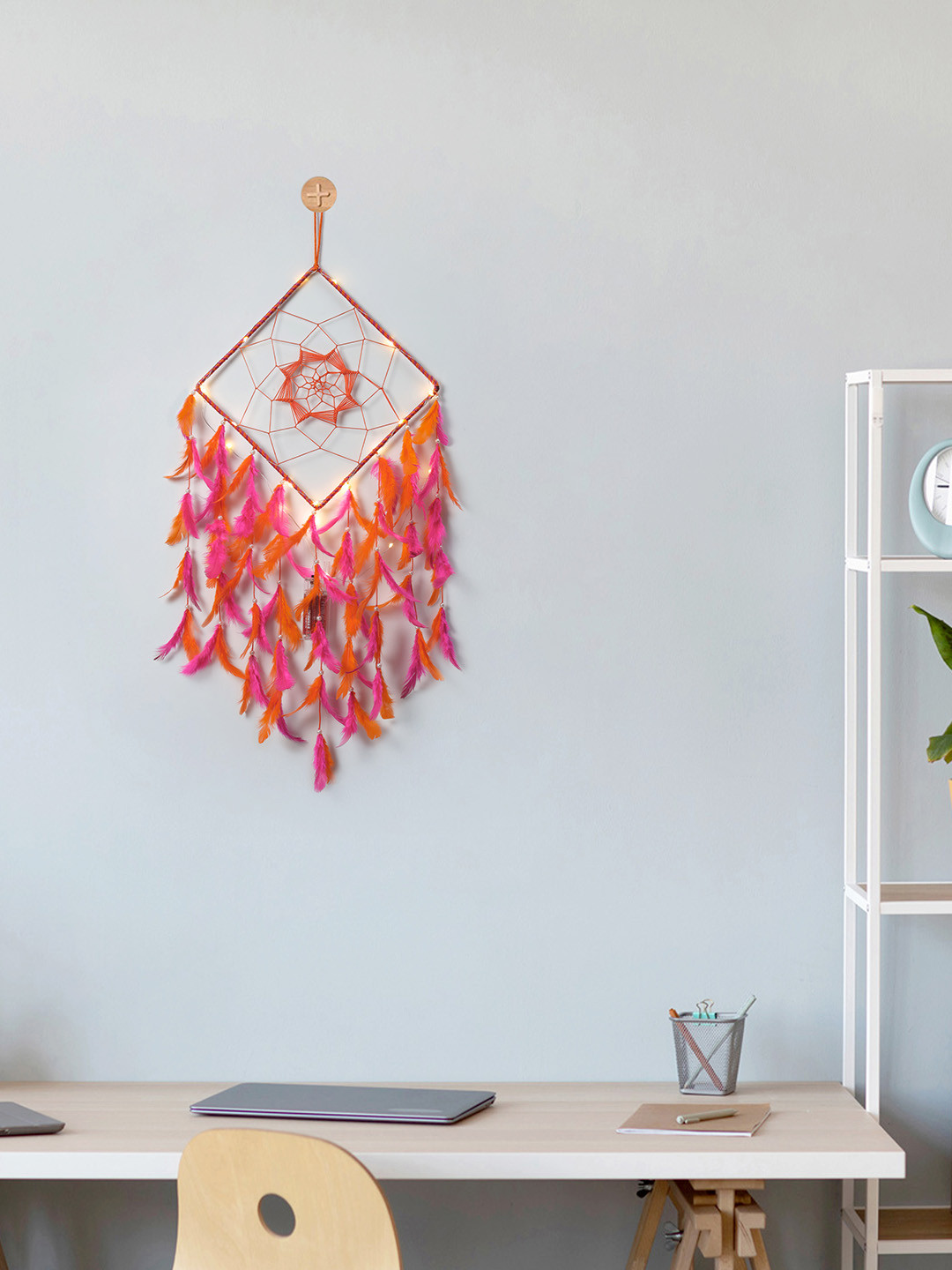 DULI Orange & Pink Square Hanging With Lights Windchime