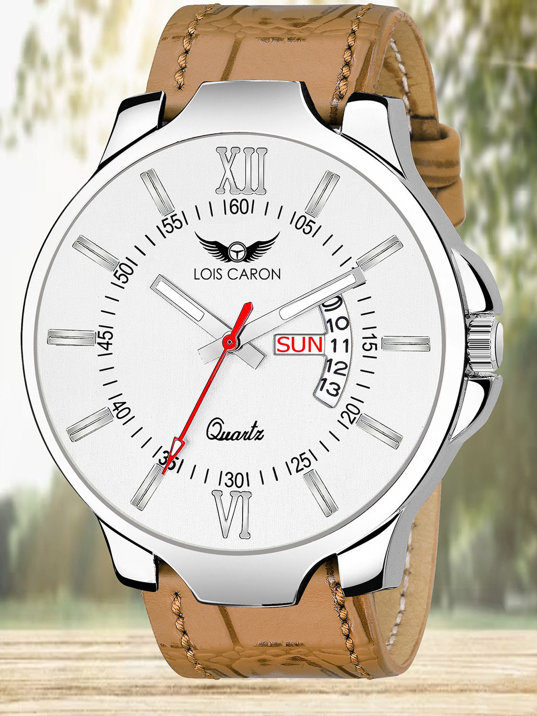 LOIS CARON Men Printed Dial & Leather Straps Analogue Calendar Watch LCS-4116_White