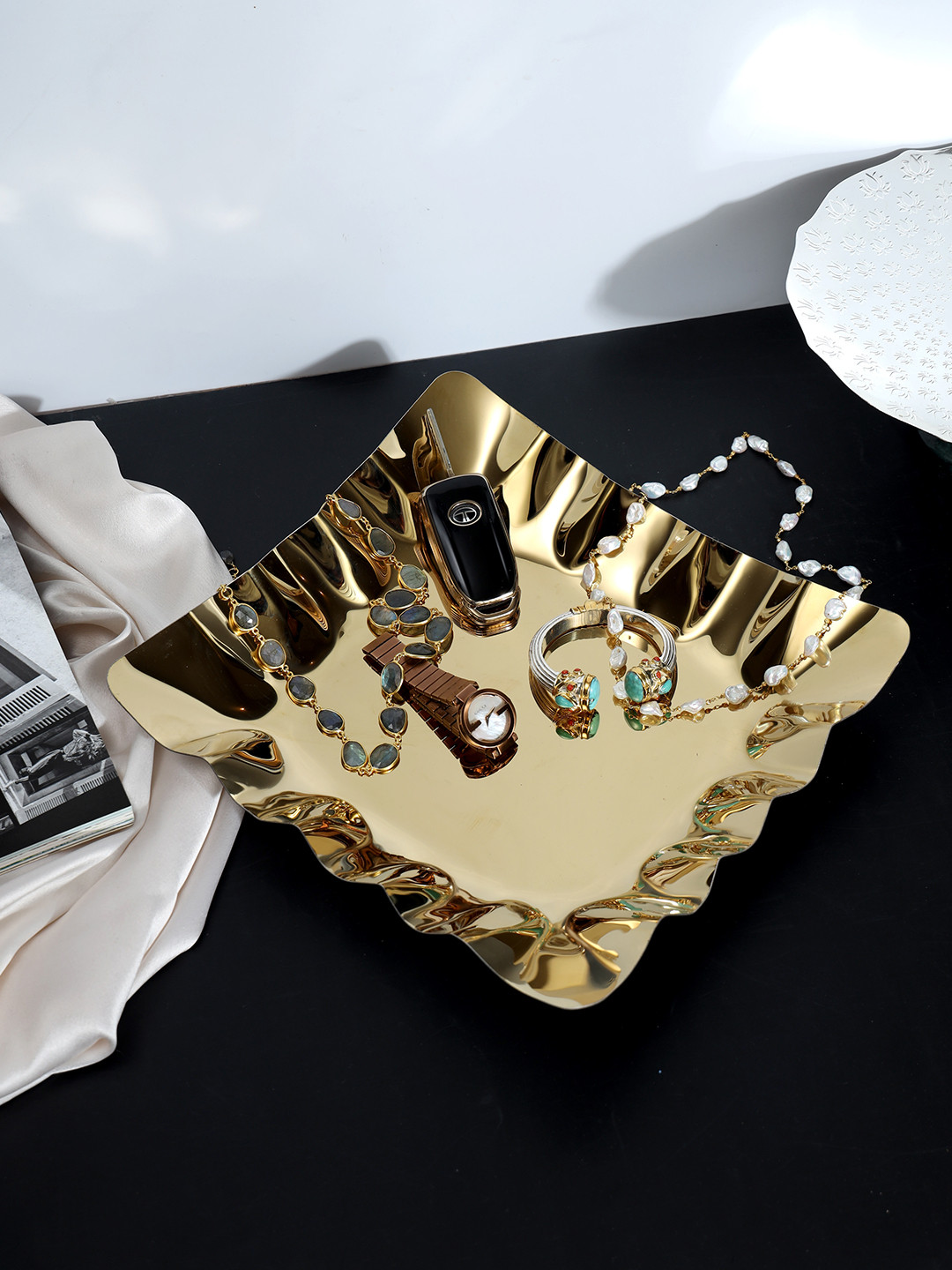 DULI Gold Toned Stainless steel Square Square Tray