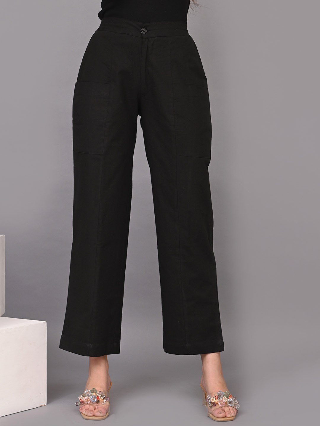 IQRAAR Women Mid Rise Cotton Trousers