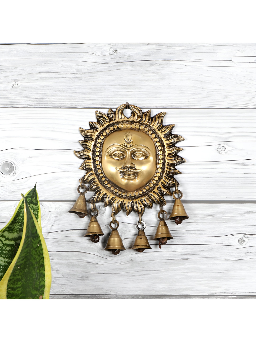 Two Moustaches Sun Design Brass Ethnic Motifs Antique Hanging Hall Wall Hangings-6.9In