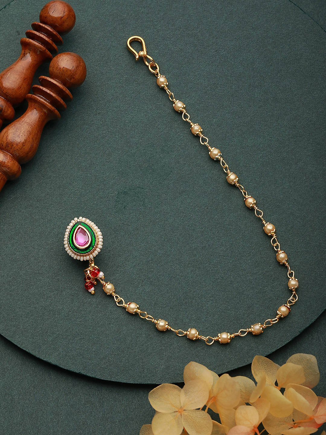 Aadvik Designs Gold-Plated Kundan Chained Nosepin