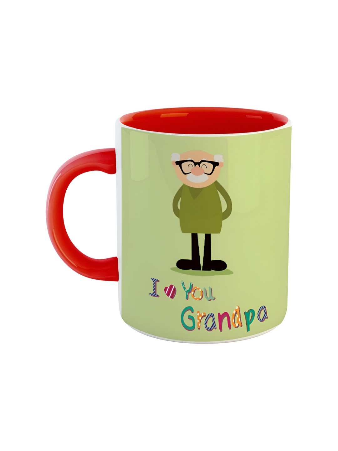 ARTBUG Red & Green Grandpa Printed Microwave Safe Ceramic Glossy Mug 350 ml