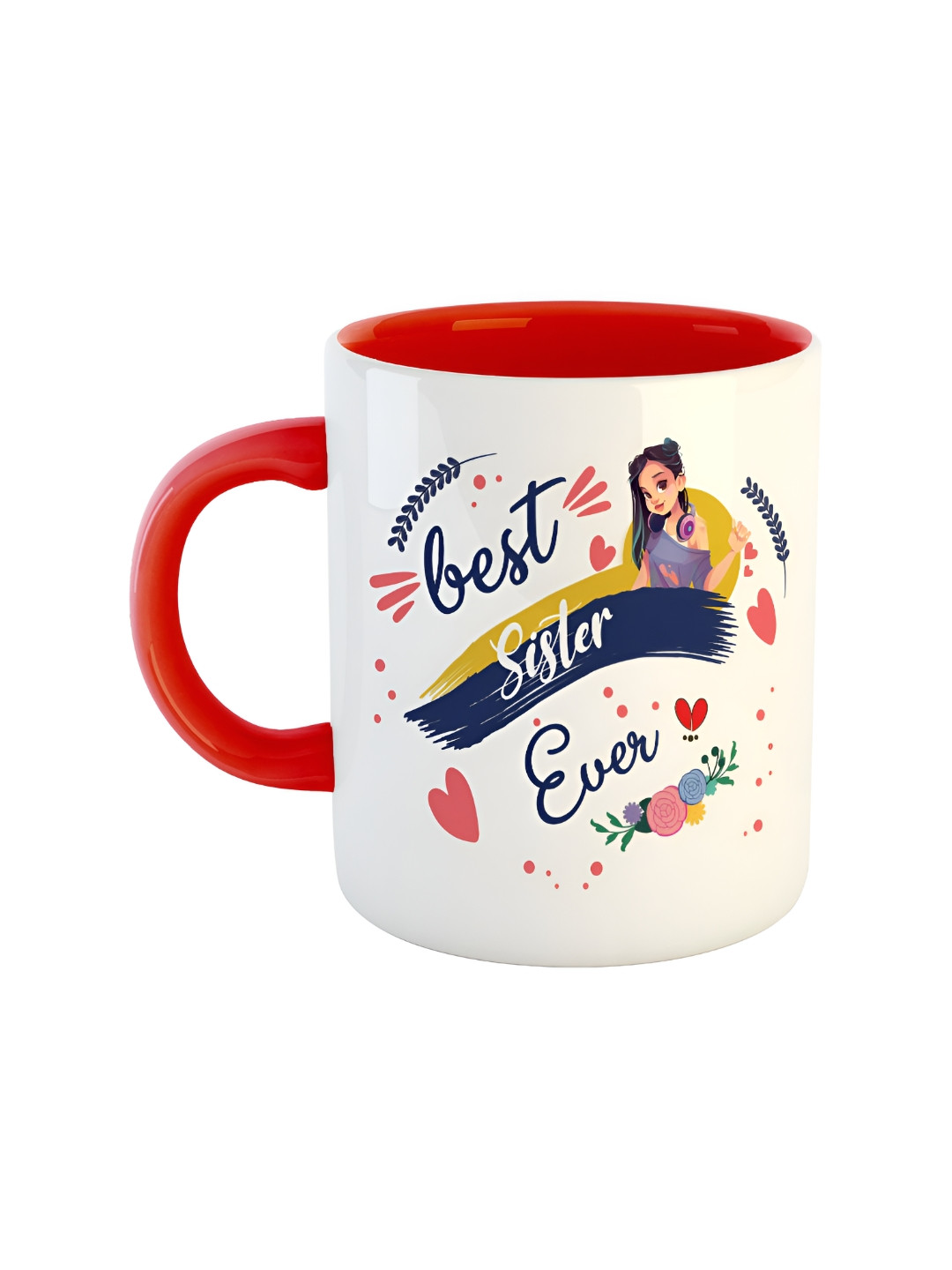 ARTBUG Red & White Printed Ceramic Glossy Mug 350 ml