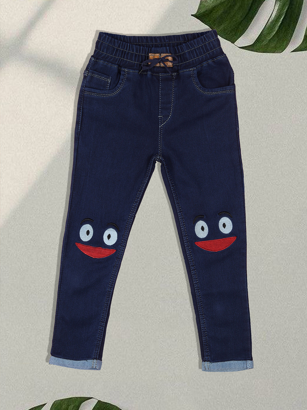 F2M Boys Slim Fit Embroidered High Rise Cotton Jeans